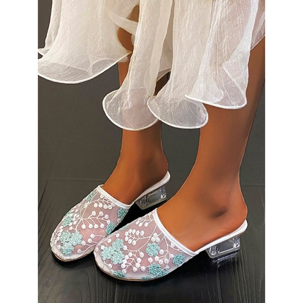 Mesh Fabric Floral Summer Slide Sandals Mesh Fabric Floral Summer Slide Sandals