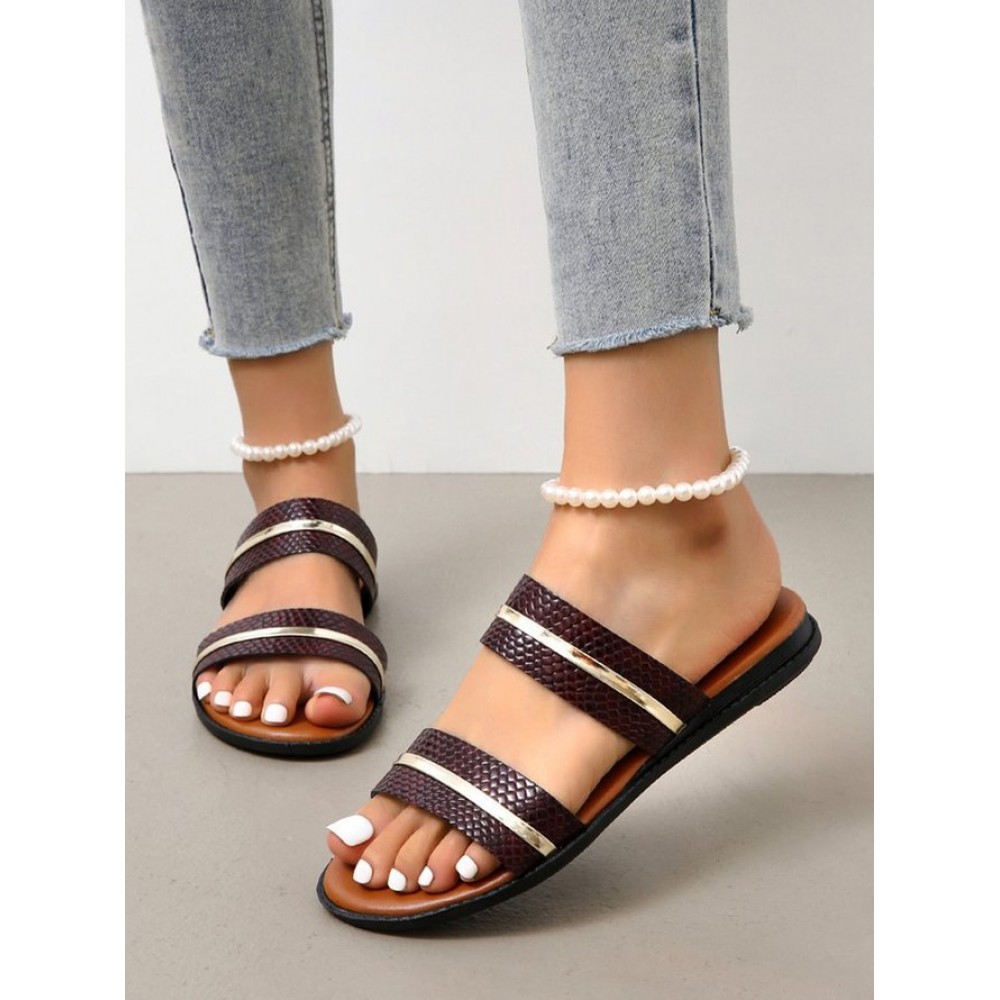 Gold Stitching Stripe Casual Sandals Gold Stitching Stripe Casual Sandals