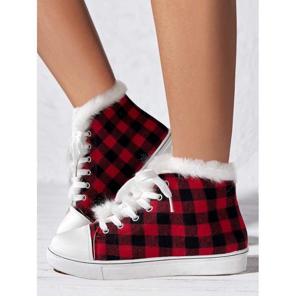 Casual Plaid Wearable Lace-Up Flat Heel Canvas Printing Casual Plaid Wearable Lace-Up Flat Heel Canvas Printing