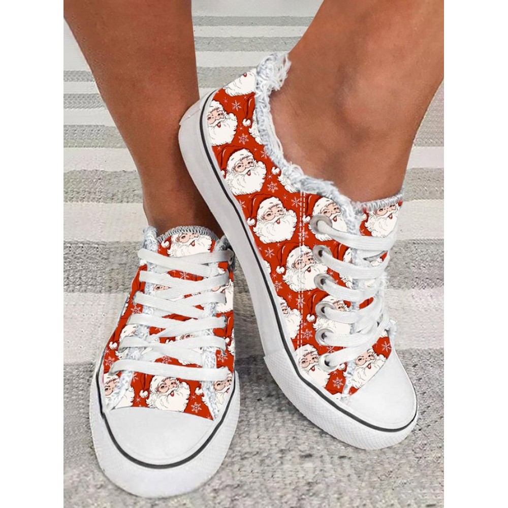 Christmas Santa Claus Snowflake Lace-Up Canvas Shoes Christmas Santa Claus Snowflake Lace-Up Canvas Shoes