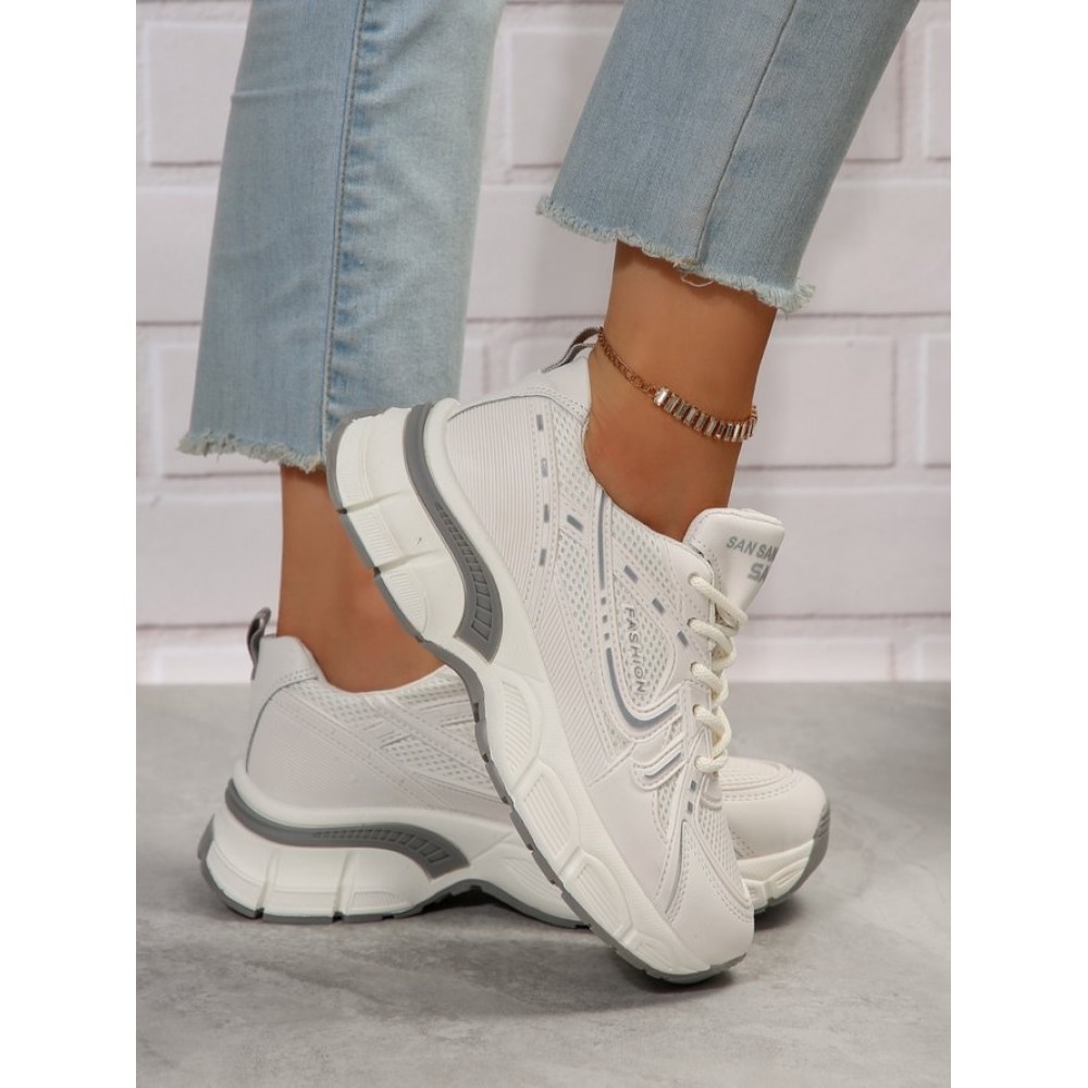 Sports Plain Breathable Lace-Up Block Heel Chunky Trainers Split Joint Sports Plain Breathable Lace-Up Block Heel Chunky Trainers Split Joint