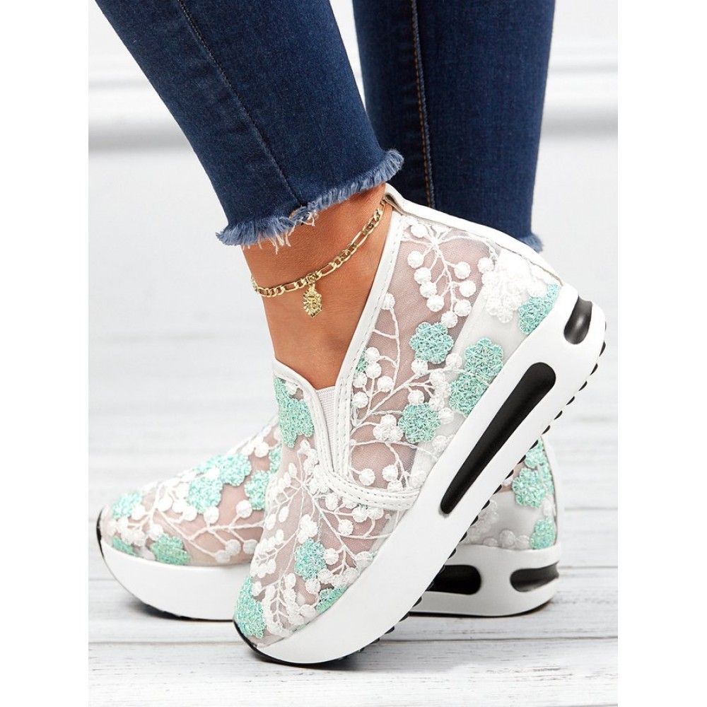 Floral Embroidery Breathable Sheer Mesh Sneakers Floral Embroidery Breathable Sheer Mesh Sneakers