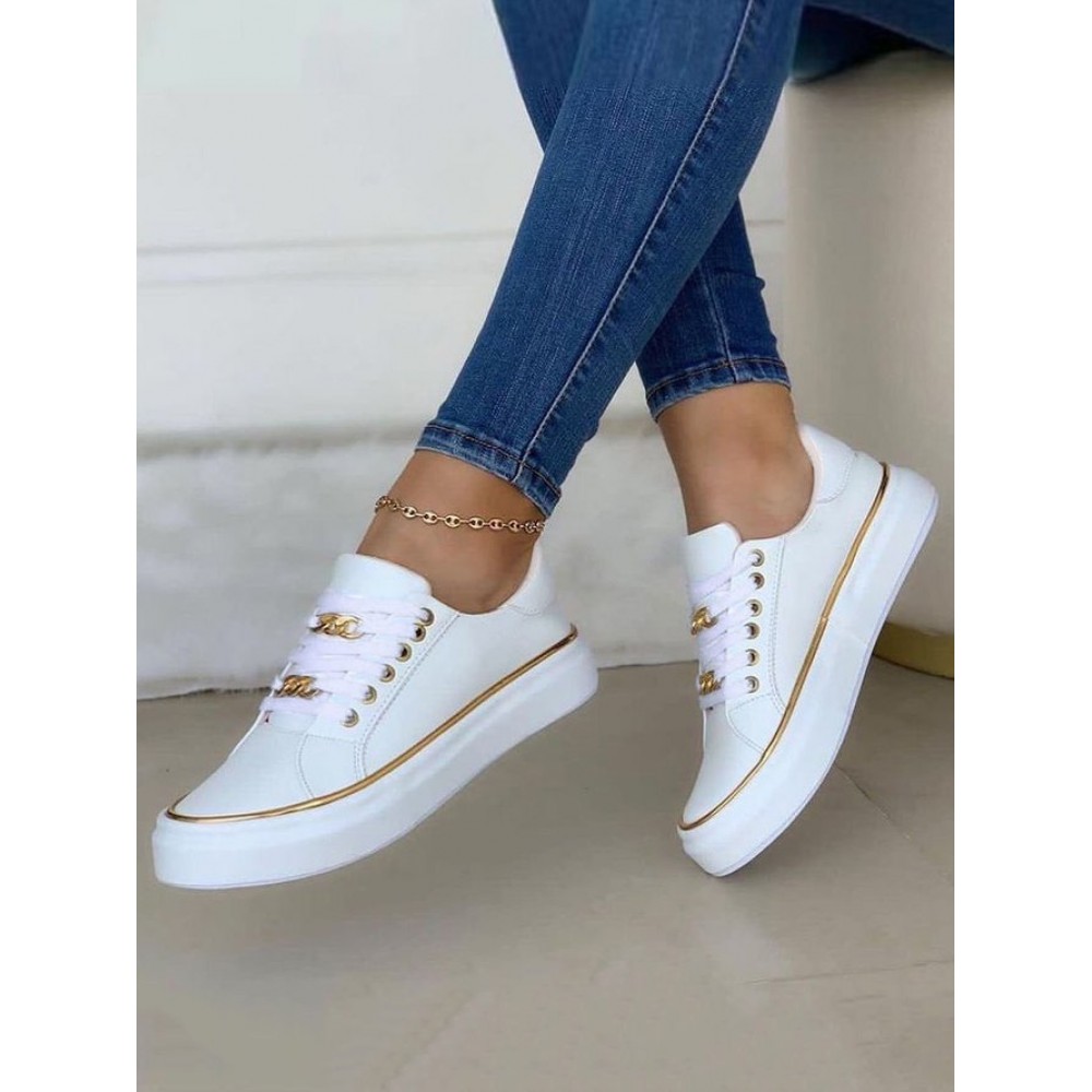 Chain Decor Lace-up Casual Skate Shoes Chain Decor Lace-up Casual Skate Shoes