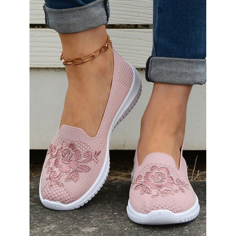 Sports Floral Breathable Slip On Flat Heel Fly Woven Shoes Embroidery Sports Floral Breathable Slip On Flat Heel Fly Woven Shoes Embroidery