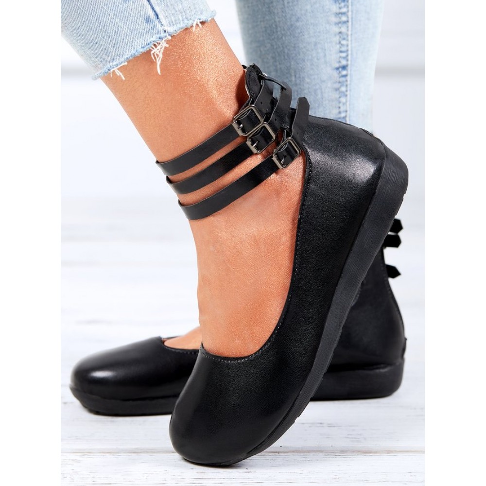 Vintage Black Buckle Decor Comfy Sole Shallow Shoes wtith Back Zip Vintage Black Buckle Decor Comfy Sole Shallow Shoes wtith Back Zip