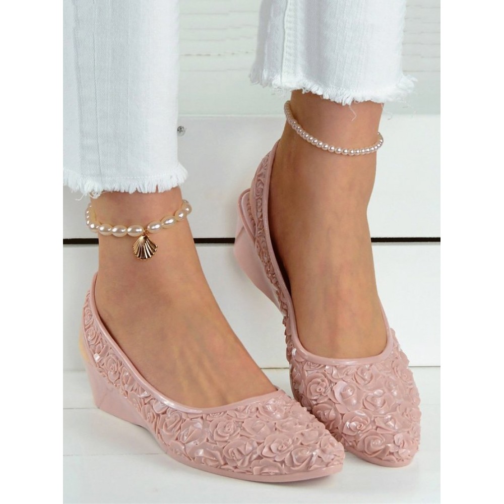 Waterproof Floral Wedge Heel Slingback Shallow Shoes Waterproof Floral Wedge Heel Slingback Shallow Shoes